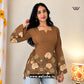 Caramel Brown Floral Printed Side Corset Fitted Short Kurti