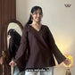 Chic Coffee Brown Plain V Neck Pure Cotton Short Kurti
