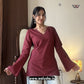 Solid Maroon Plain V Neck Pure Cotton Short Kurti