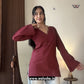 Solid Maroon Plain V Neck Pure Cotton Short Kurti