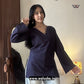 Classic Navy Blue Plain V Neck Pure Cotton Short Kurti