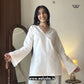 White Plain V Neck Pure Cotton Short Kurti