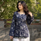 Navy Blue Floral Printed Corset Back Short Kurti