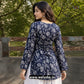 Navy Blue Floral Printed Corset Back Short Kurti