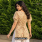 Beige Floral Printed Corset Back Short Kurti