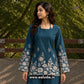 Teal Blue Floral Printed Corset Back Short Kurti