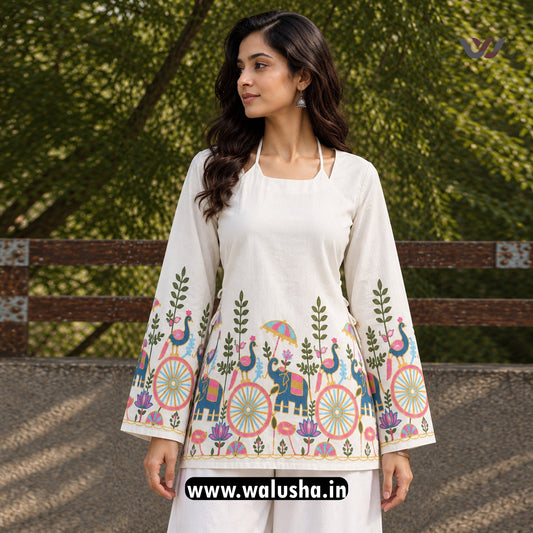 New Ivory Heritage Printed Corset Back Short Kurti