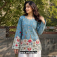 Aqua Blue Windflower Printed Corset Back Short Kurti