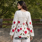 White And Red Floral Printed Corset Back Short Kurti