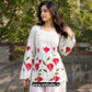 White And Red Floral Printed Corset Back Short Kurti