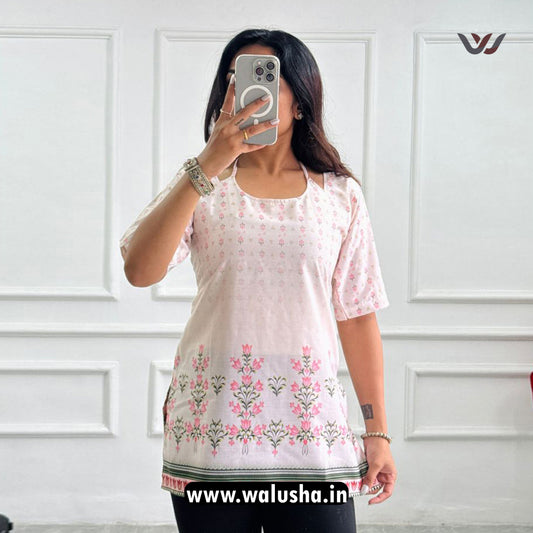 Blush Blossom Floral Printed Corset Back Short Kurti