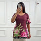 Elegant Wine Bold Lotus Floral Printed Corset Back Short Kurti