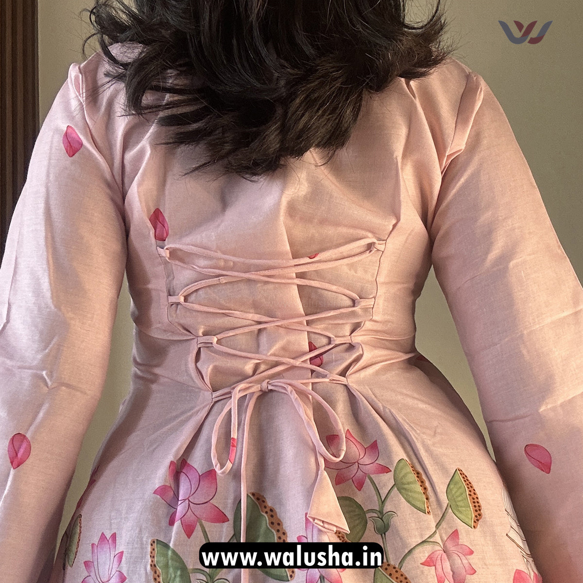 Blush Pink Lotus Printed Corset Back Short Kurti