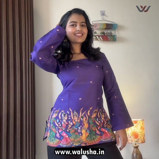 Purple Kalamkari Printed Corset Back Short Kurti