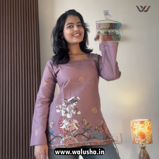 Dusty Traditional Folk Art Printed Corset Back Short Kurti