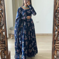 Navy Blue Floral Printed Long Kurtis