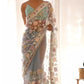 Sky Blue Aari Embroidery And Stone Work Heavy Butterfly Net Fabric Designer Saree