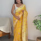 NEW YELLOW LAKHANAVI WEAVING WORK WITH BADLA ZARI