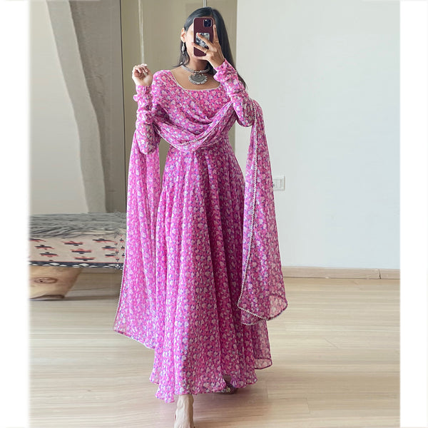 Pink All Over Printed Long Kurtis With Dupatta – Walusha