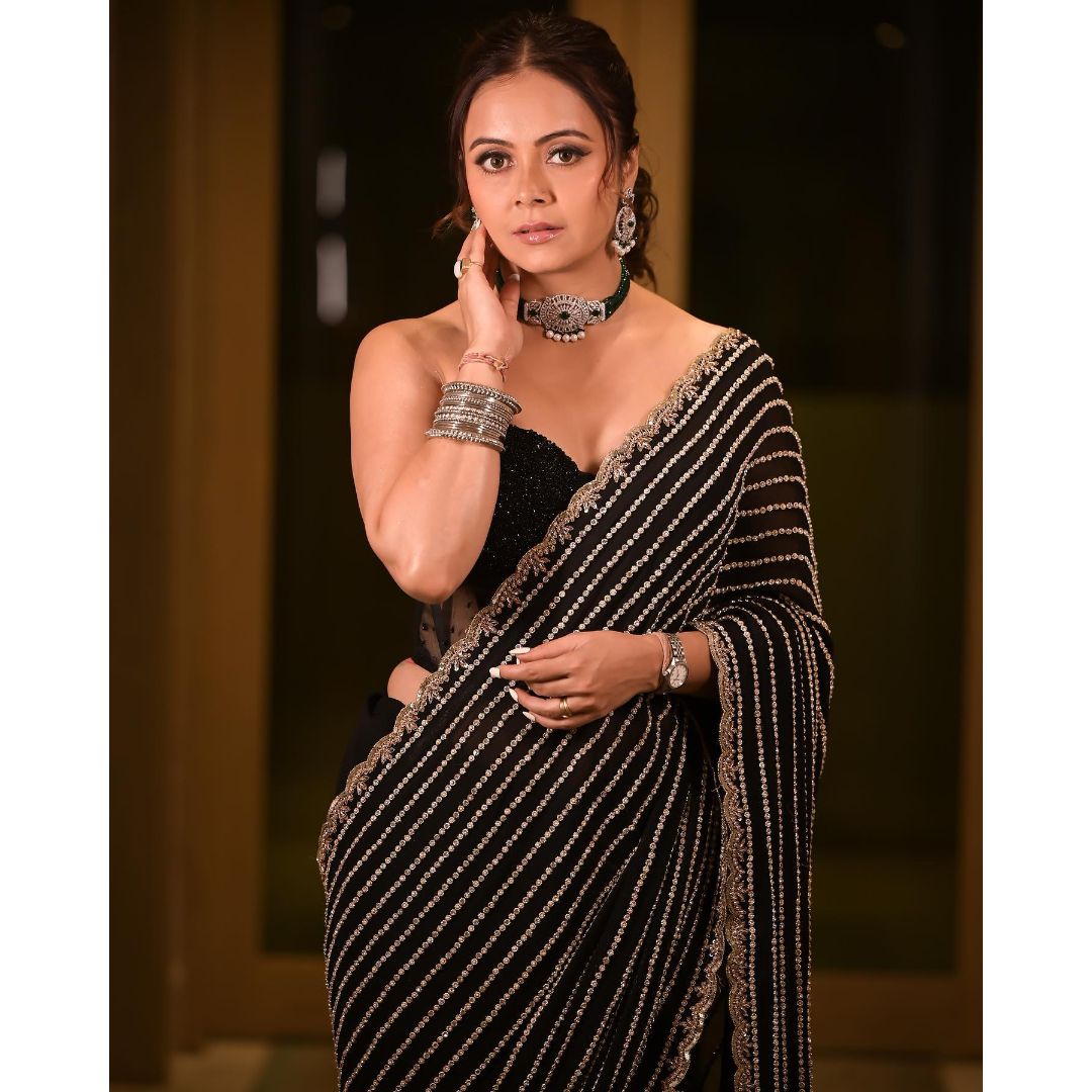 Matt Black Georgette Designer Saree