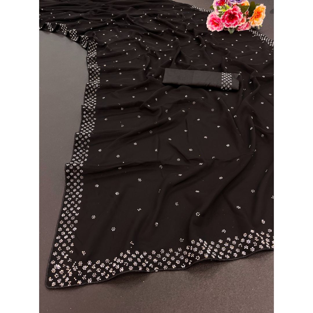 New Black Fancy Georgette Saree