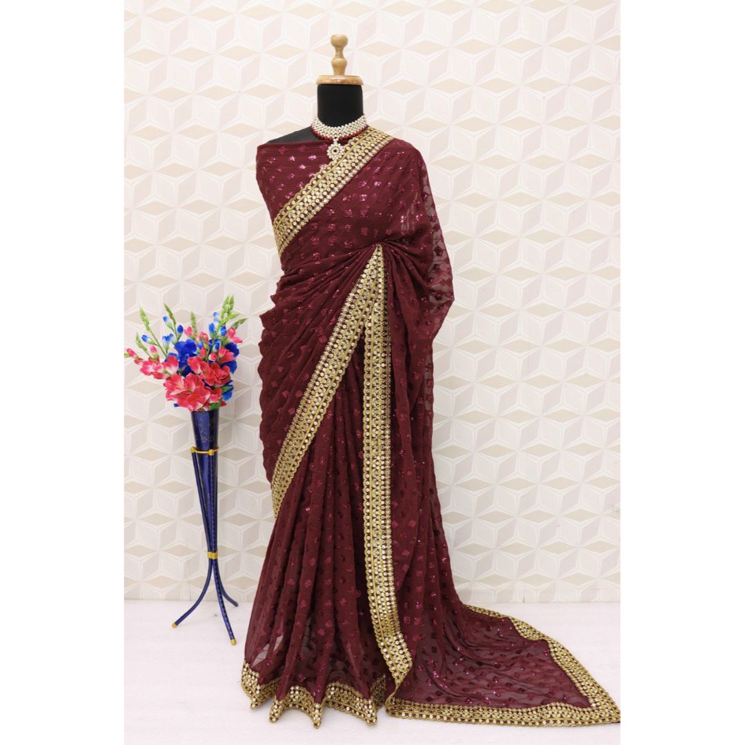 Kriti Sanon Marron Fancy Designer Saree