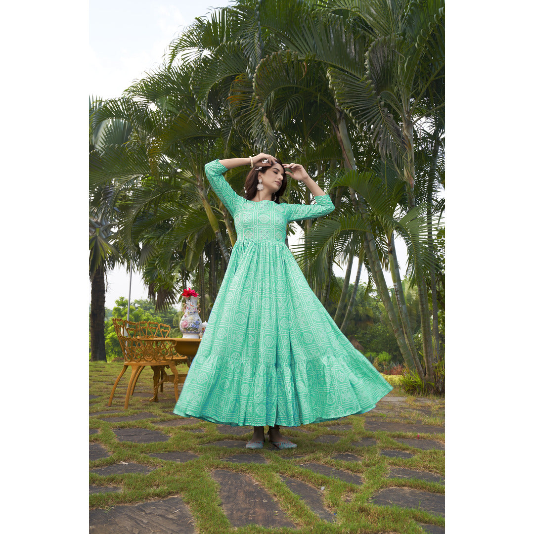 Aqua Green Long Designer Kurtis With Handwork